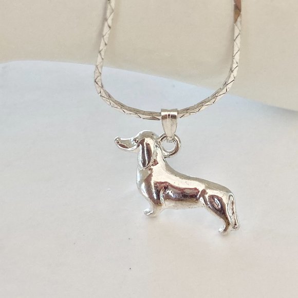 Silver Dachshund Doxie Necklace Pendant Dog Vet Tech Gift Rescue Plated - Picture 6 of 9